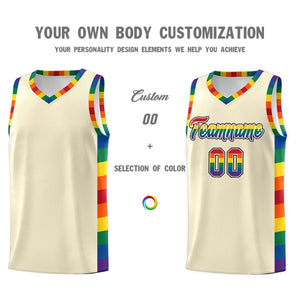 Custom Cream LGBT Rainbow For Pride Month Sports Uniform Basketball Jersey