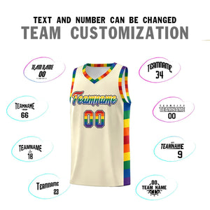 Custom Cream LGBT Rainbow For Pride Month Sports Uniform Basketball Jersey