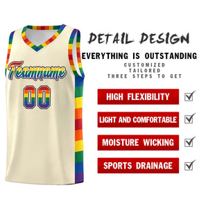 Custom Cream LGBT Rainbow For Pride Month Sports Uniform Basketball Jersey