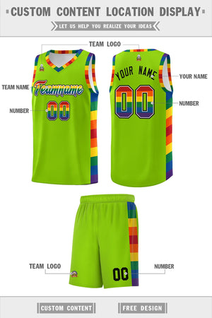 Custom Neon Green LGBT Rainbow For Pride Month Sports Uniform Basketball Jersey