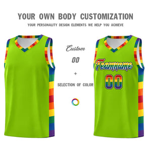 Custom Neon Green LGBT Rainbow For Pride Month Sports Uniform Basketball Jersey