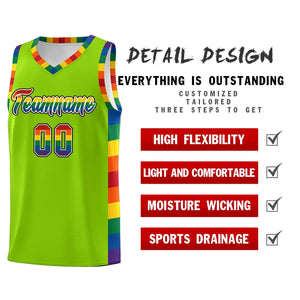 Custom Neon Green LGBT Rainbow For Pride Month Sports Uniform Basketball Jersey