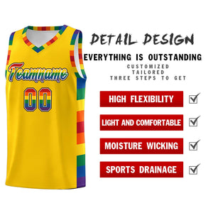 Custom Gold LGBT Rainbow For Pride Month Sports Uniform Basketball Jersey