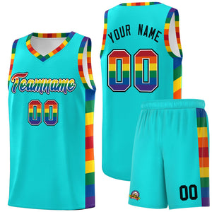 Custom Sky Blue LGBT Rainbow For Pride Month Sports Uniform Basketball Jersey