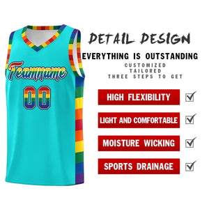 Custom Sky Blue LGBT Rainbow For Pride Month Sports Uniform Basketball Jersey