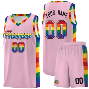 Custom Light Pink LGBT Rainbow For Pride Month Sports Uniform Basketball Jersey