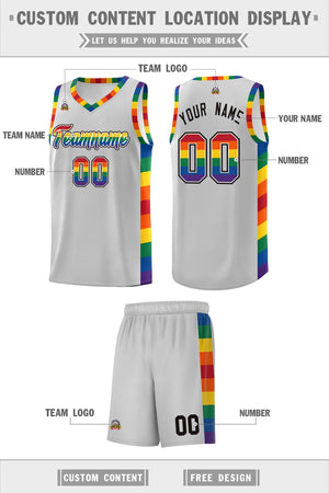 Custom Gray LGBT Rainbow For Pride Month Sports Uniform Basketball Jersey