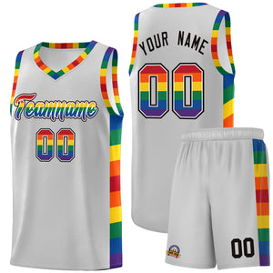 Custom Gray LGBT Rainbow For Pride Month Sports Uniform Basketball Jersey