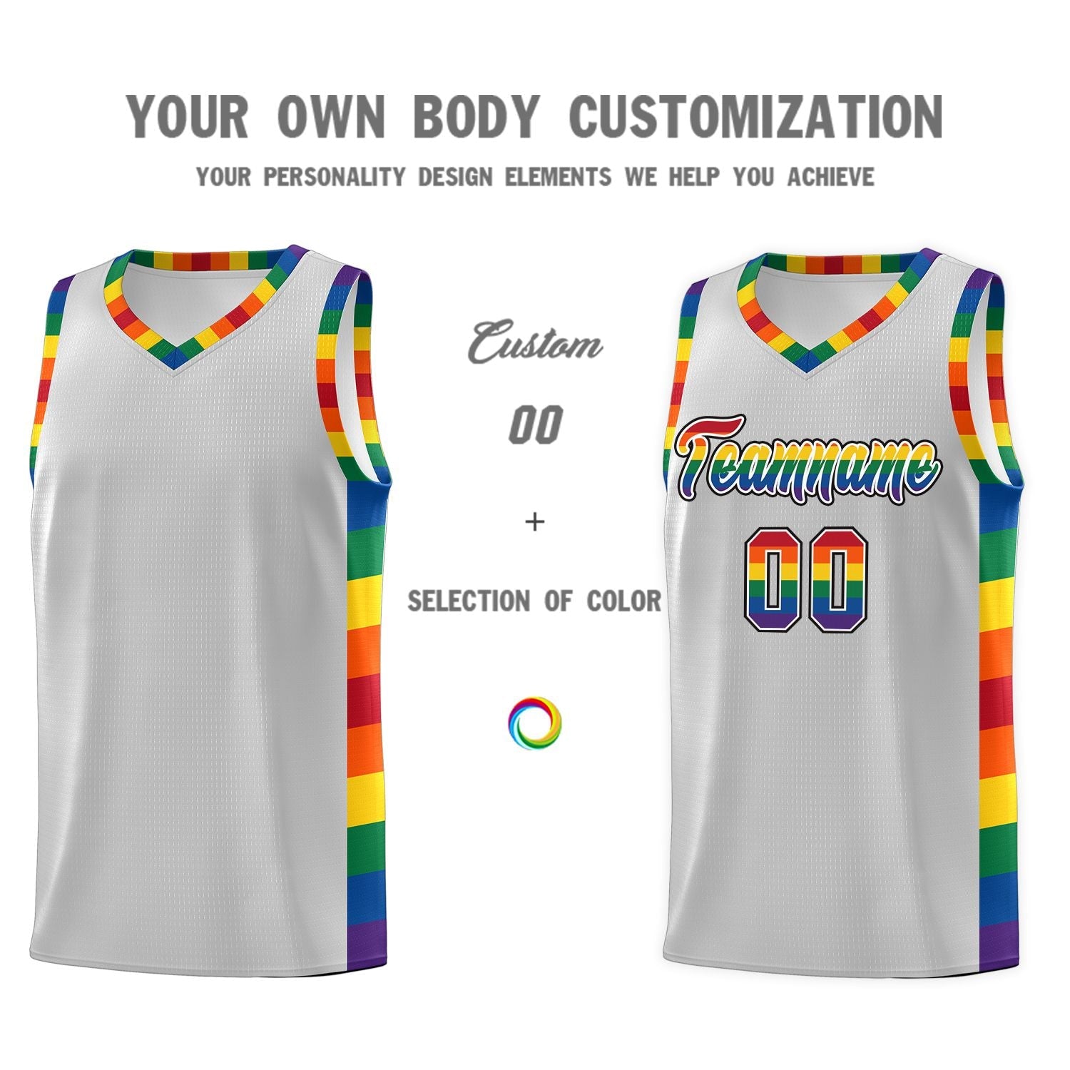 Custom Gray LGBT Rainbow For Pride Month Sports Uniform Basketball Jersey