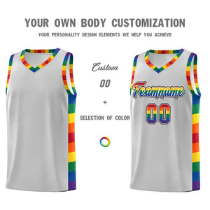 Custom Gray LGBT Rainbow For Pride Month Sports Uniform Basketball Jersey