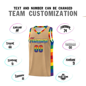 Custom Old Gold LGBT Rainbow For Pride Month Sports Uniform Basketball Jersey