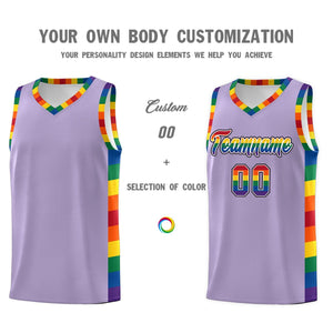 Custom Light Purple LGBT Rainbow For Pride Month Sports Uniform Basketball Jersey