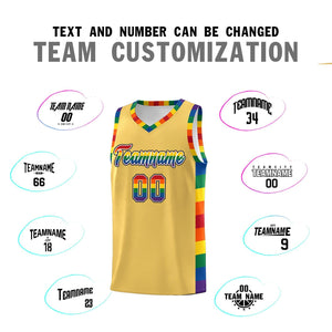 Custom Old Gold LGBT Rainbow For Pride Month Sports Uniform Basketball Jersey