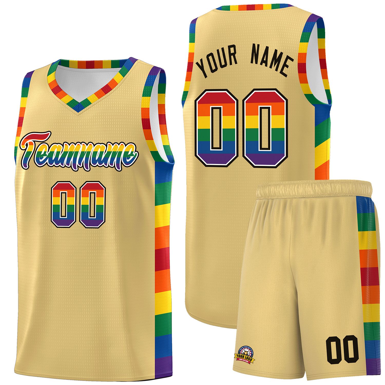 Custom Khaki LGBT Rainbow For Pride Month Sports Uniform Basketball Jersey