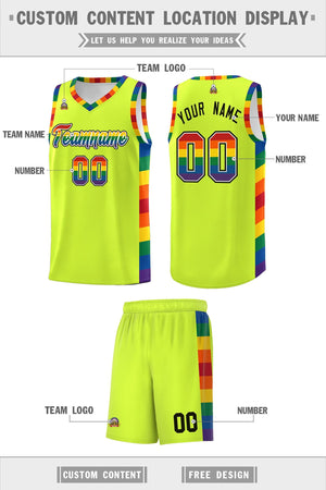 Custom Fluorescent Green LGBT Rainbow For Pride Month Sports Uniform Basketball Jersey