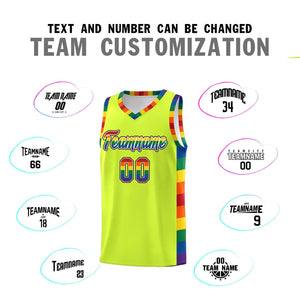 Custom Fluorescent Green LGBT Rainbow For Pride Month Sports Uniform Basketball Jersey