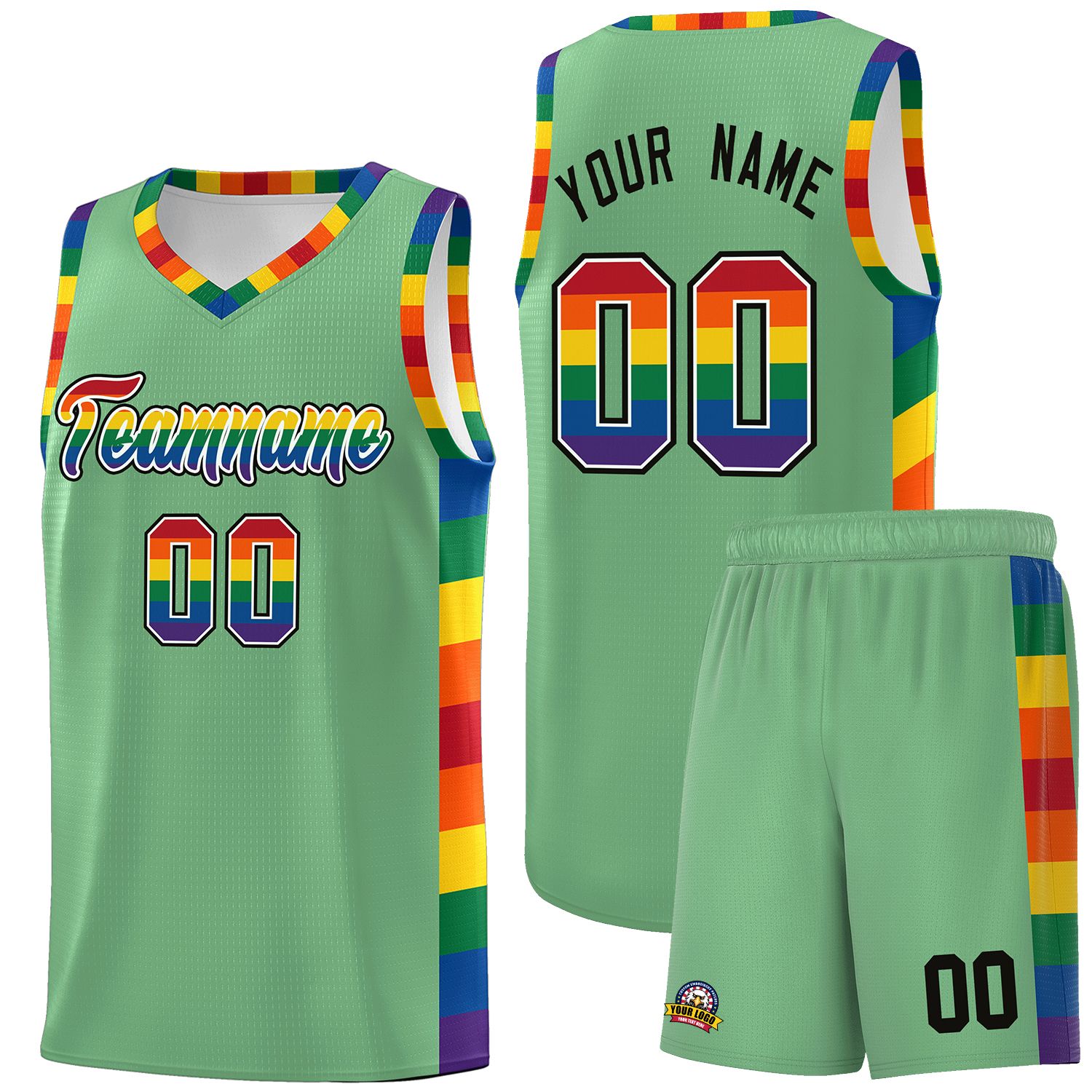 Custom Green LGBT Rainbow For Pride Month Sports Uniform Basketball Jersey