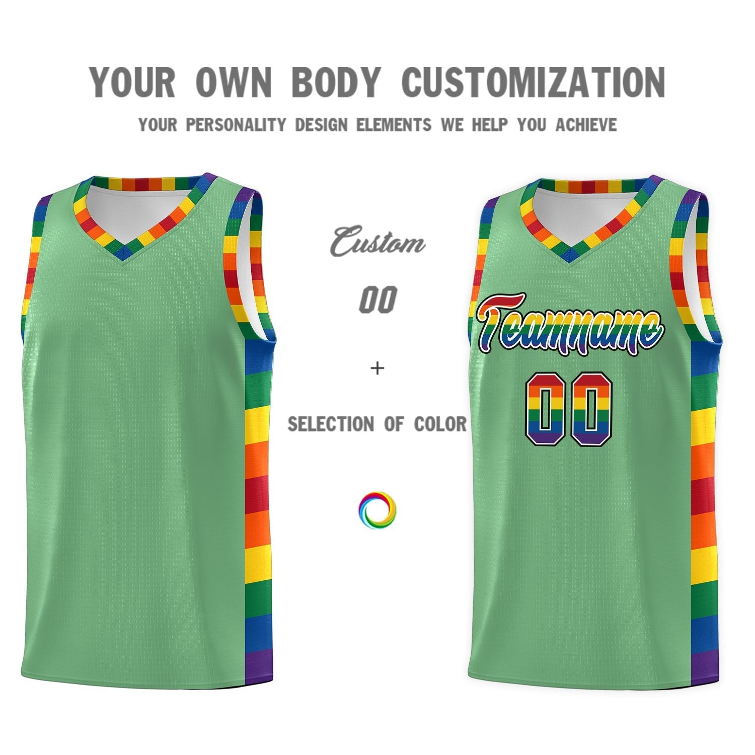 Custom Green LGBT Rainbow For Pride Month Sports Uniform Basketball Jersey