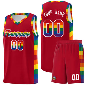 Custom Red LGBT Rainbow For Pride Month Sports Uniform Basketball Jersey