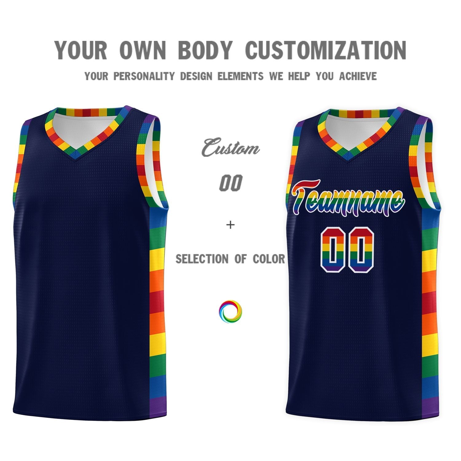 Custom Navy LGBT Rainbow For Pride Month Sports Uniform Basketball Jersey