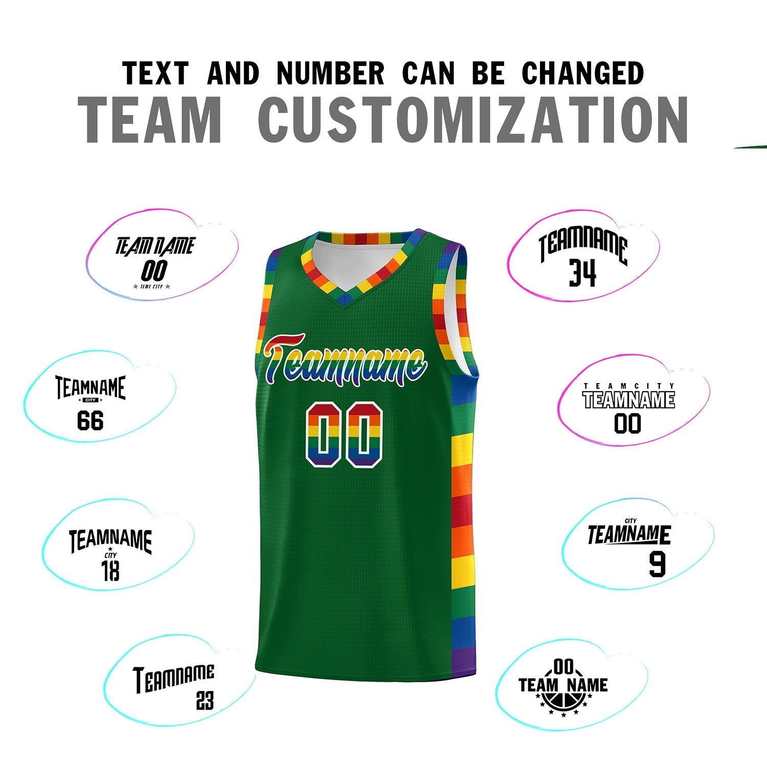 Custom Kelly Green LGBT Rainbow For Pride Month Sports Uniform Basketball Jersey