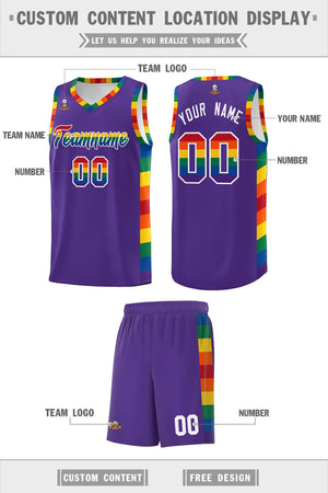 Custom Purple LGBT Rainbow For Pride Month Sports Uniform Basketball Jersey