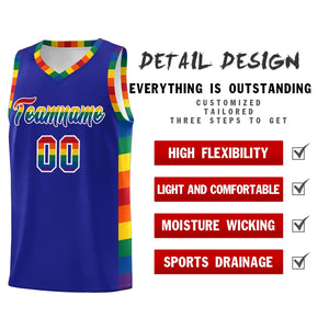 Custom Royal LGBT Rainbow For Pride Month Sports Uniform Basketball Jersey