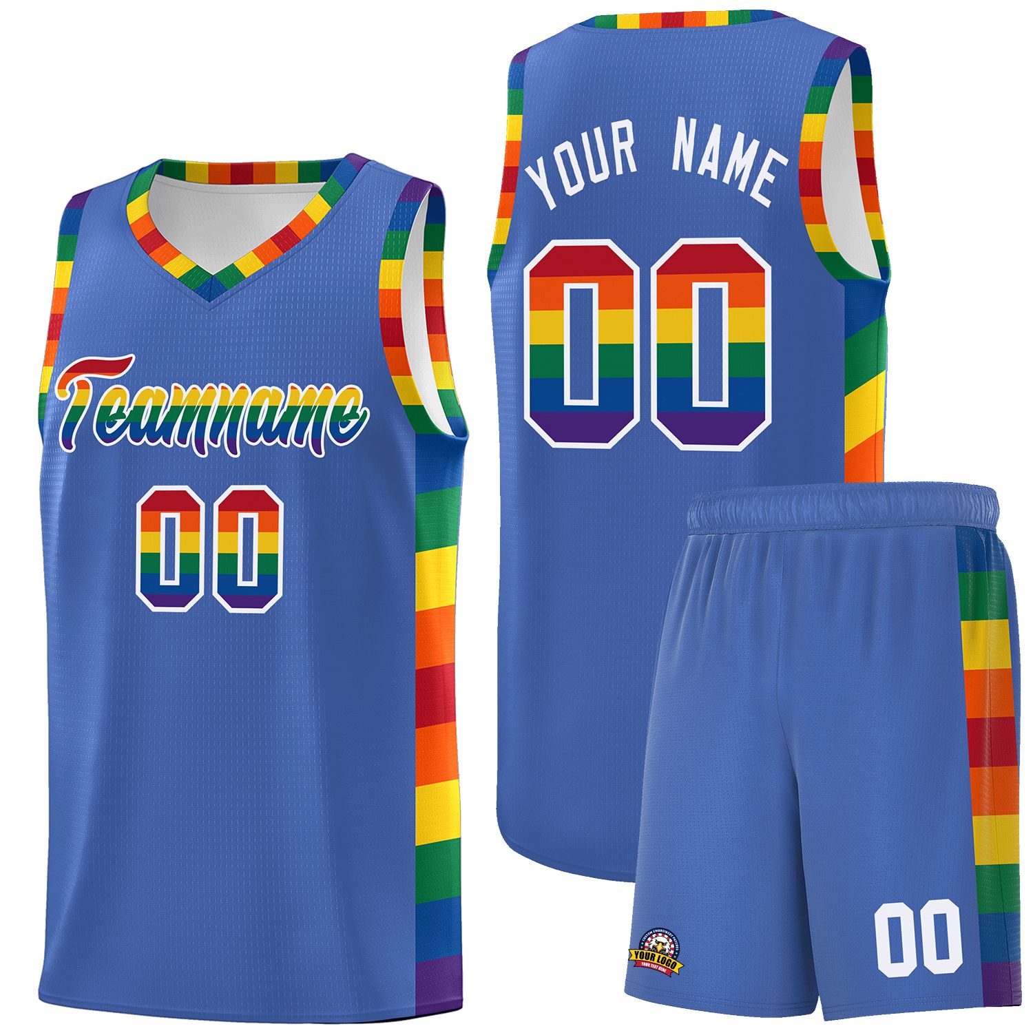 Custom Blue LGBT Rainbow For Pride Month Sports Uniform Basketball Jersey