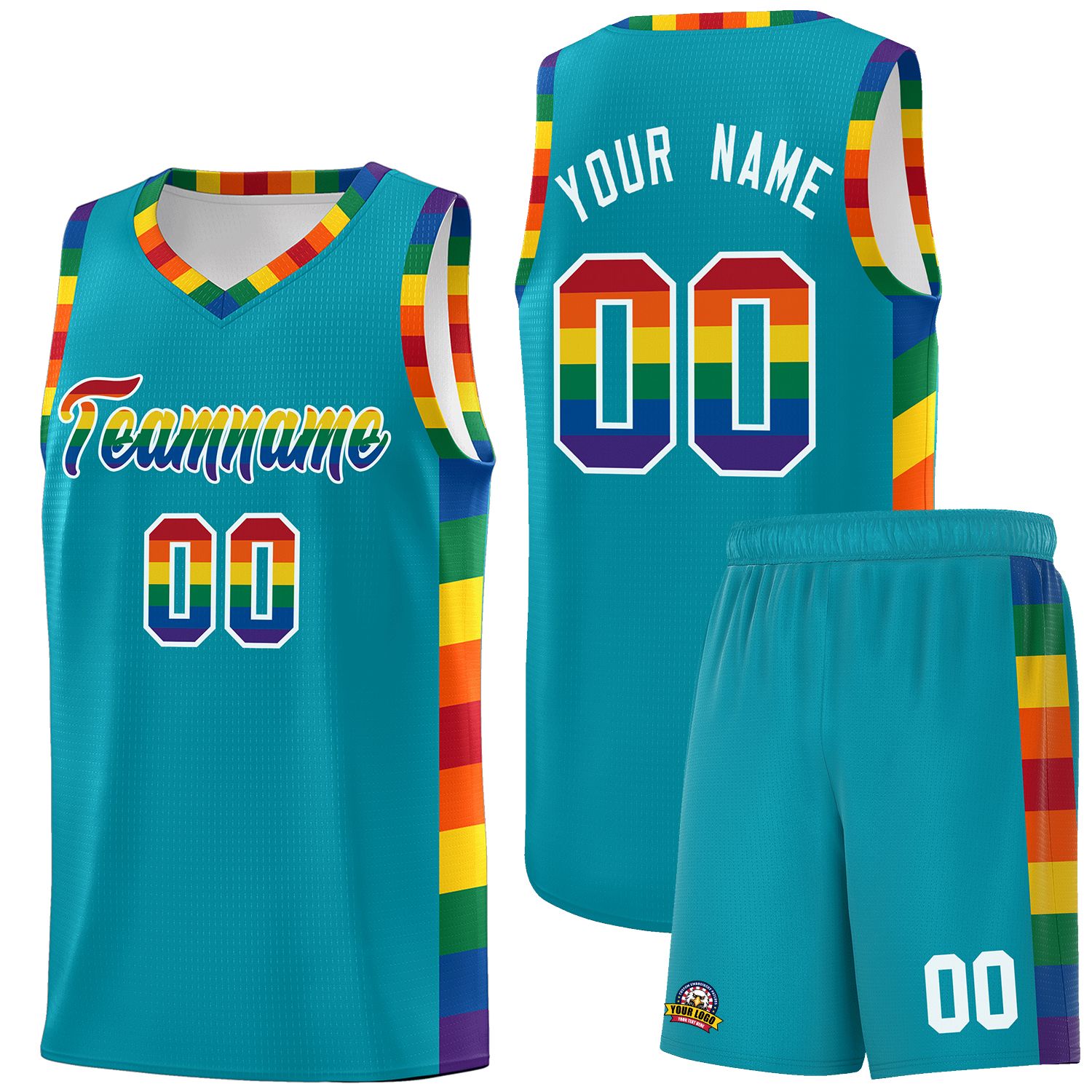 Custom Aqua LGBT Rainbow For Pride Month Sports Uniform Basketball Jersey