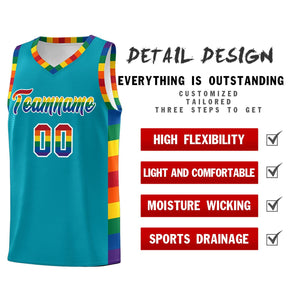 Custom Aqua LGBT Rainbow For Pride Month Sports Uniform Basketball Jersey