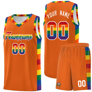 Custom Orange LGBT Rainbow For Pride Month Sports Uniform Basketball Jersey