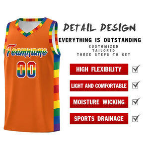 Custom Orange LGBT Rainbow For Pride Month Sports Uniform Basketball Jersey