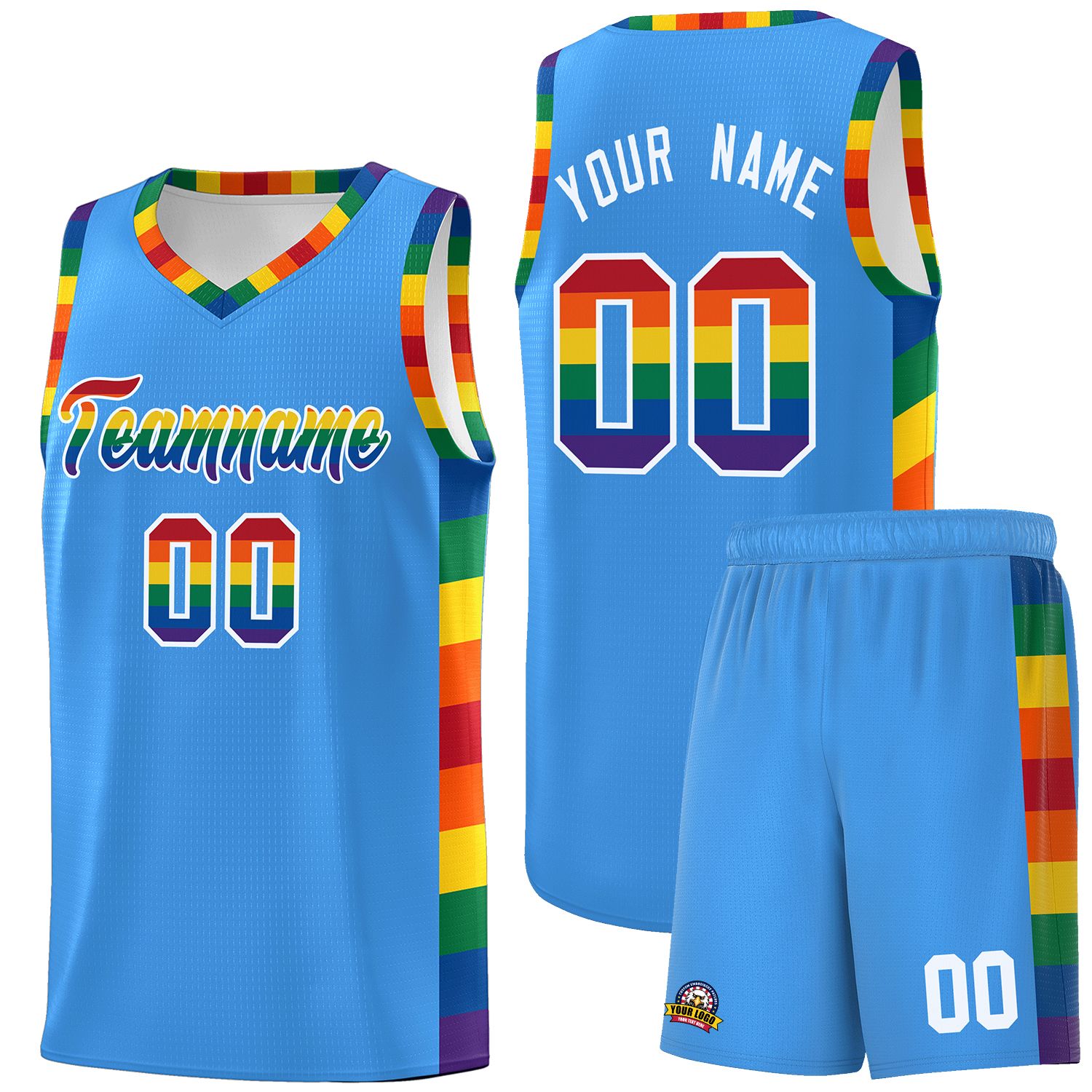 Custom Powder Blue LGBT Rainbow For Pride Month Sports Uniform Basketball Jersey