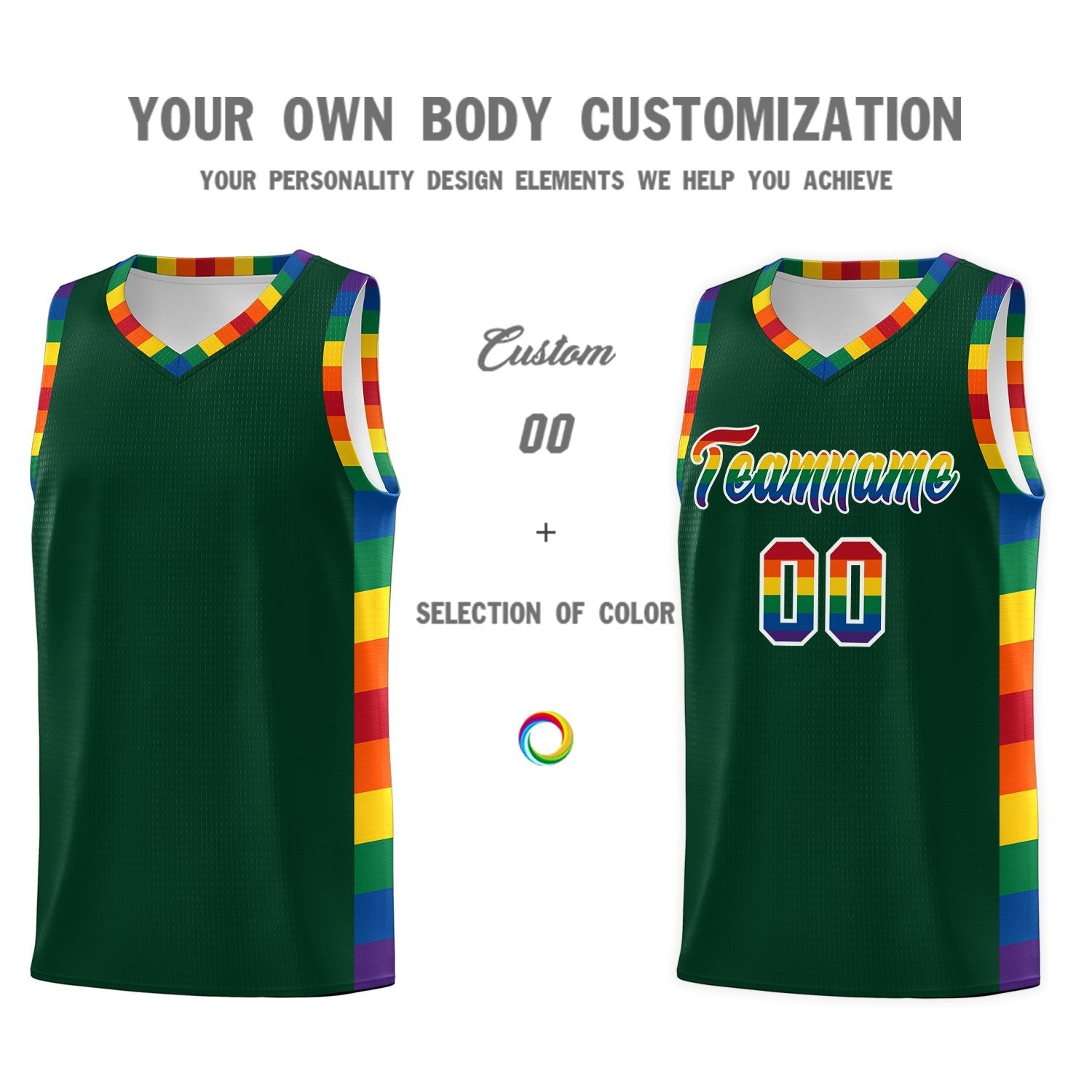 Custom Green LGBT Rainbow For Pride Month Sports Uniform Basketball Jersey