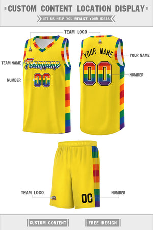 Custom Yellow LGBT Rainbow For Pride Month Sports Uniform Basketball Jersey