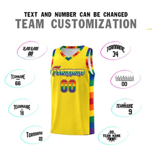 Custom Yellow LGBT Rainbow For Pride Month Sports Uniform Basketball Jersey