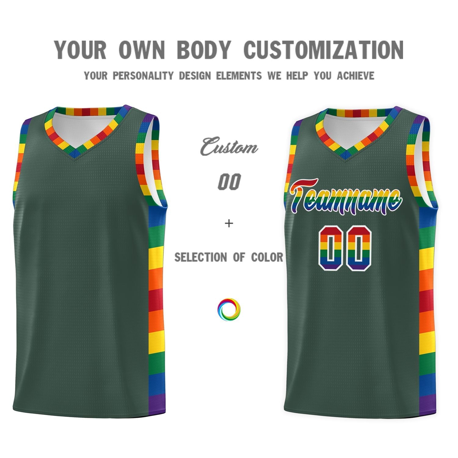 Custom Hunter Green LGBT Rainbow For Pride Month Sports Uniform Basketball Jersey