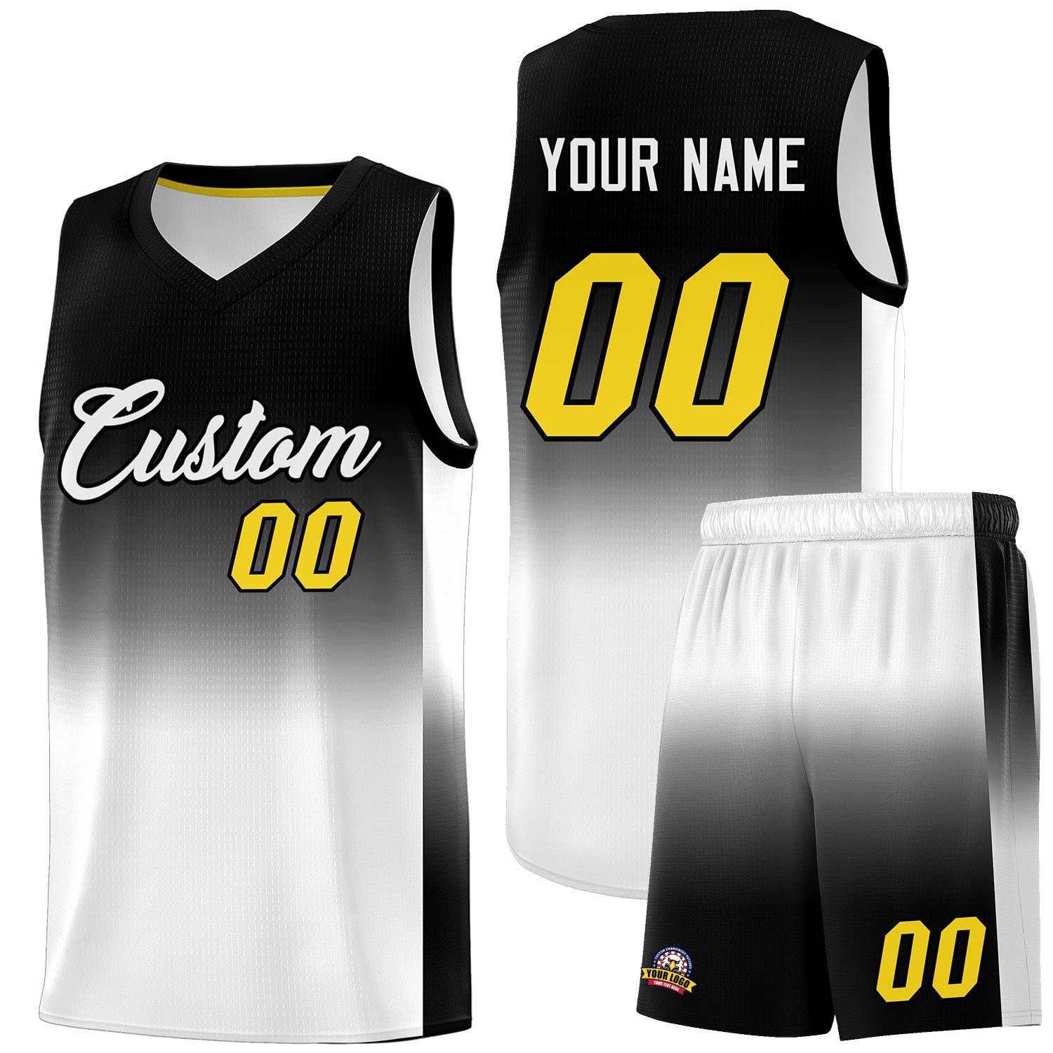 Custom Black White Gradient Fashion Sets Sports Uniform Basketball Jersey