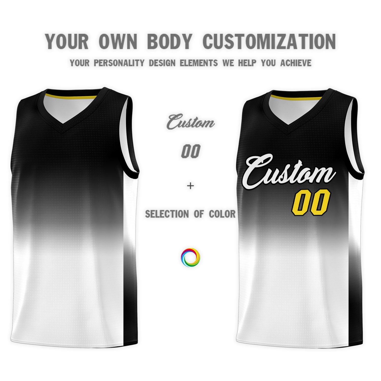 Custom Black White Gradient Fashion Sets Sports Uniform Basketball Jersey