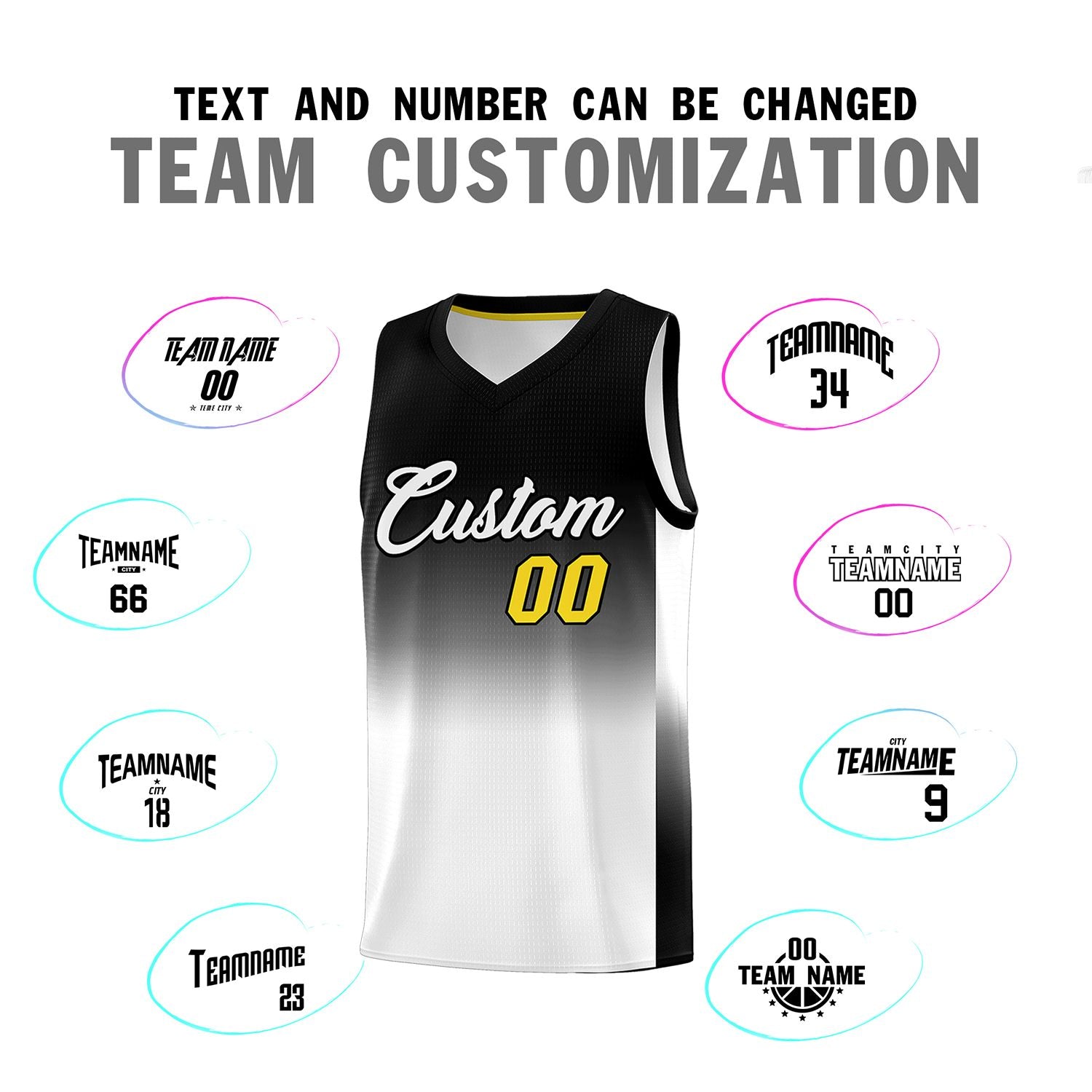 Custom Black White Gradient Fashion Sets Sports Uniform Basketball Jersey