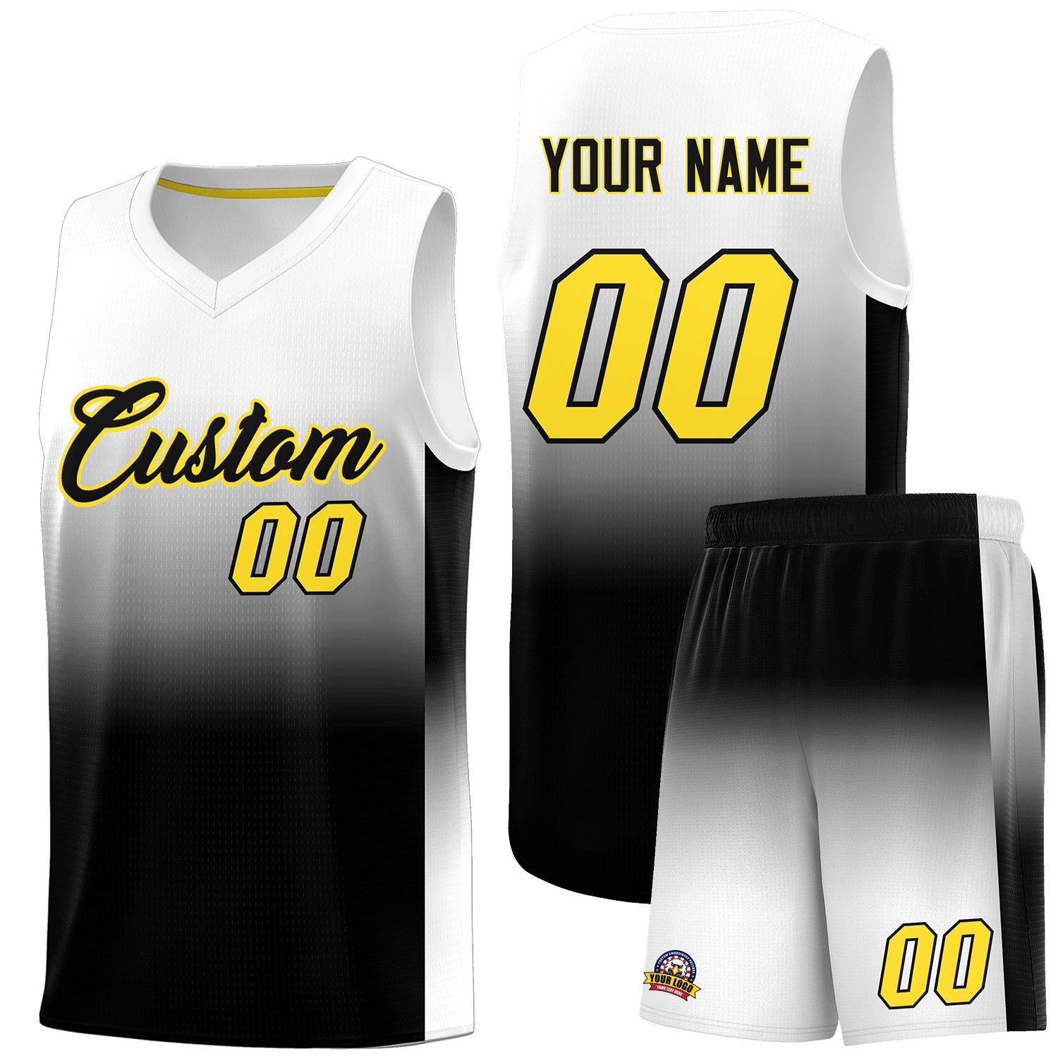 Custom White Black Gradient Fashion Sets Sports Uniform Basketball Jersey