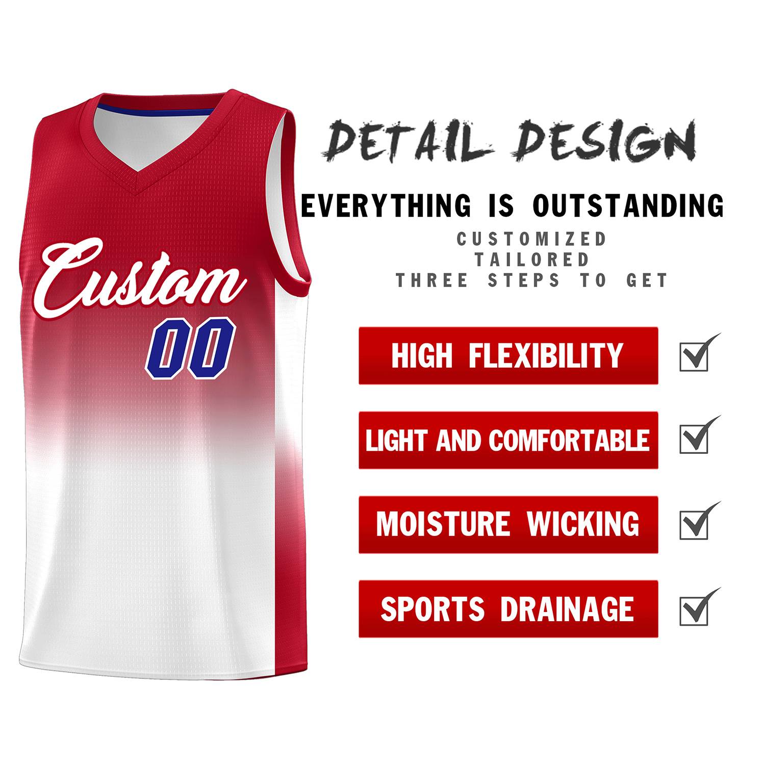 Custom Red White Gradient Fashion Sets Sports Uniform Basketball Jersey