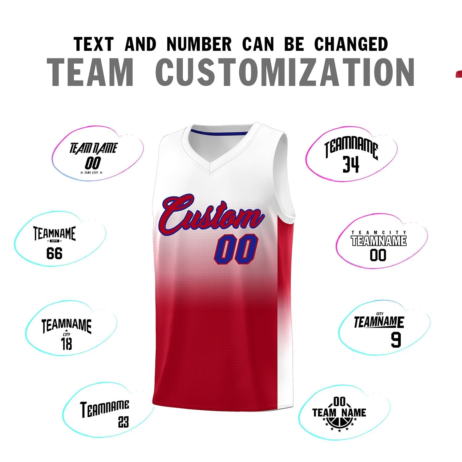 Custom White Red Gradient Fashion Sets Sports Uniform Basketball Jersey