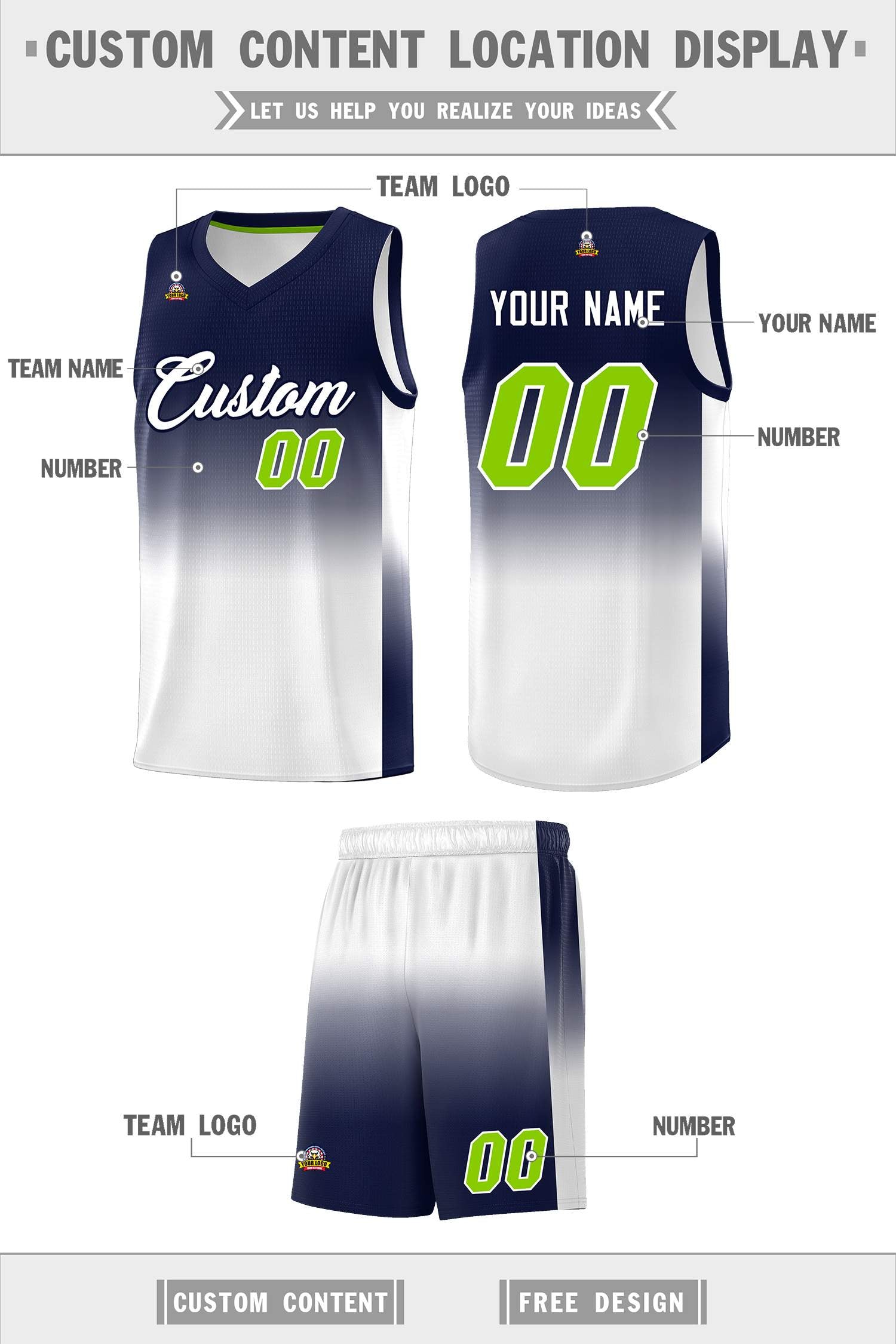 Custom Navy White Gradient Fashion Sets Sports Uniform Basketball Jersey