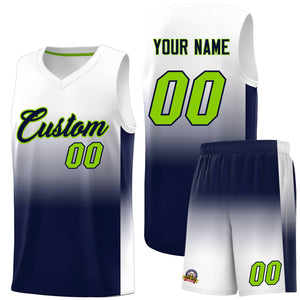 Custom White Navy Gradient Fashion Sets Sports Uniform Basketball Jersey