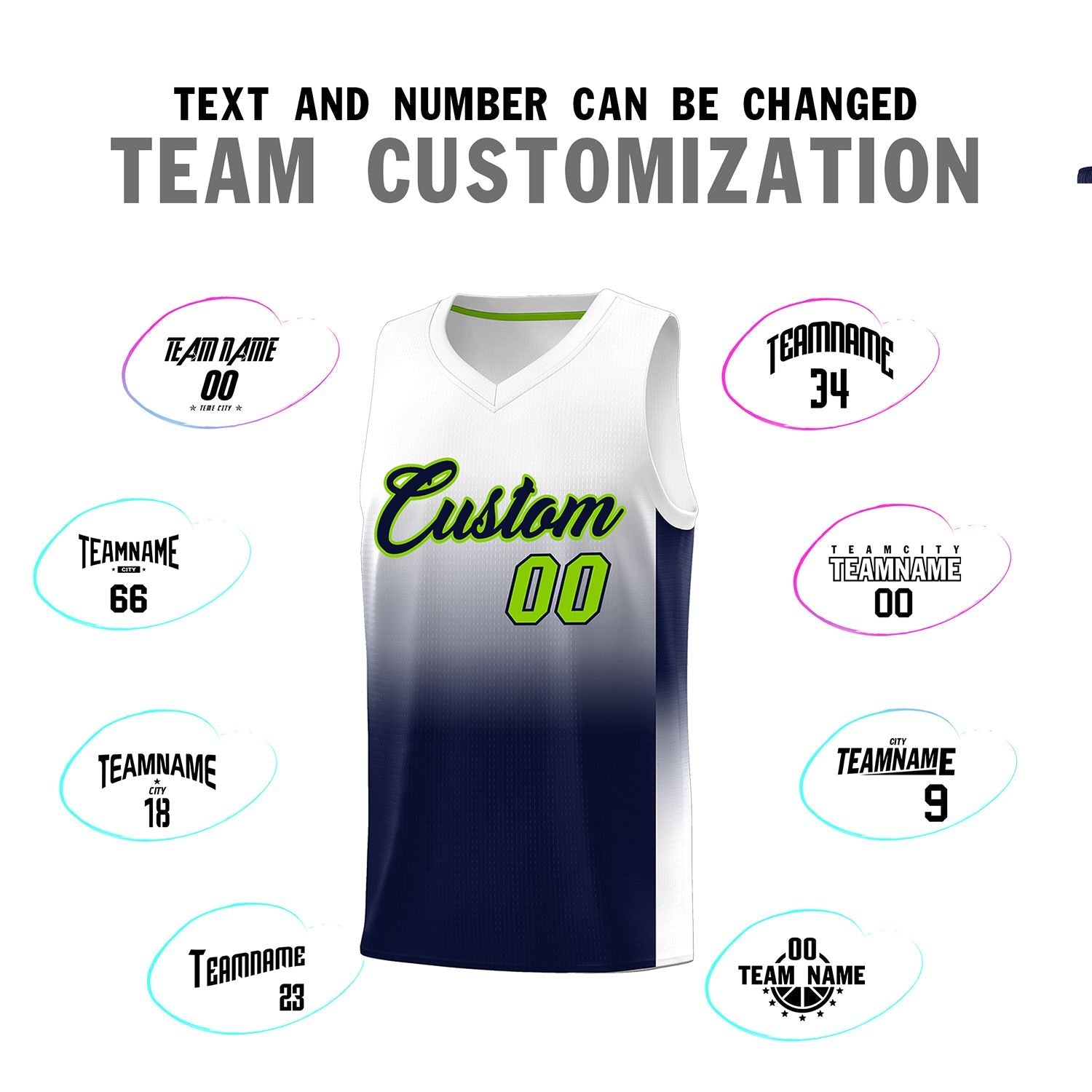 Custom White Navy Gradient Fashion Sets Sports Uniform Basketball Jersey