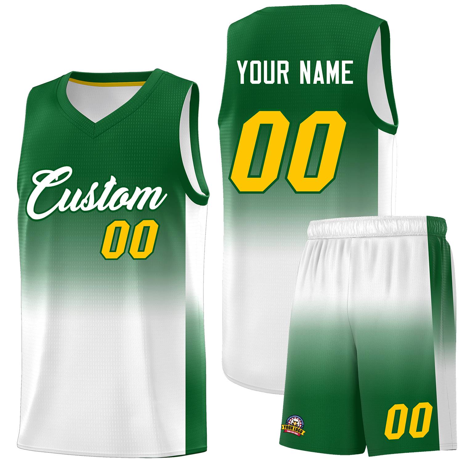 Custom Kelly Green White Gradient Fashion Sets Sports Uniform Basketball Jersey