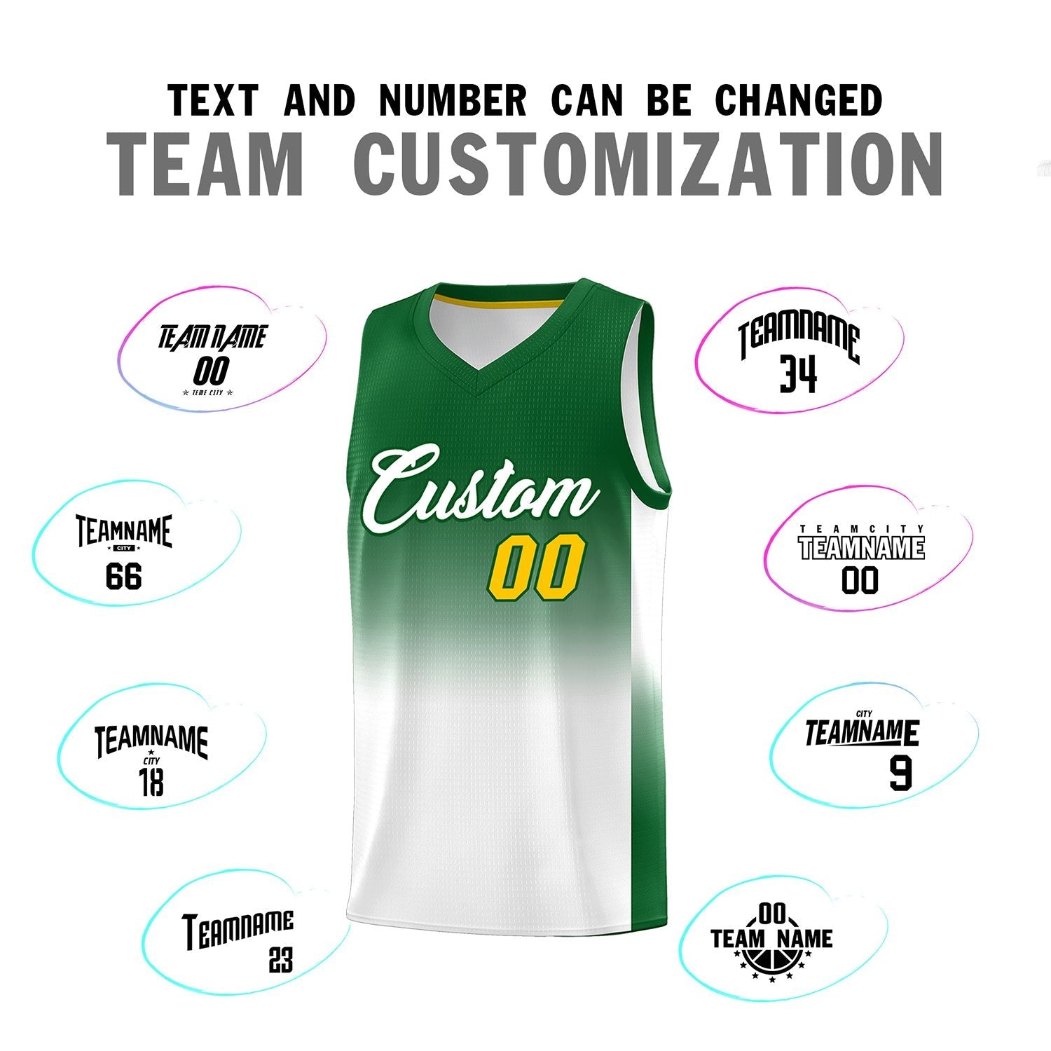 Custom Kelly Green White Gradient Fashion Sets Sports Uniform Basketball Jersey