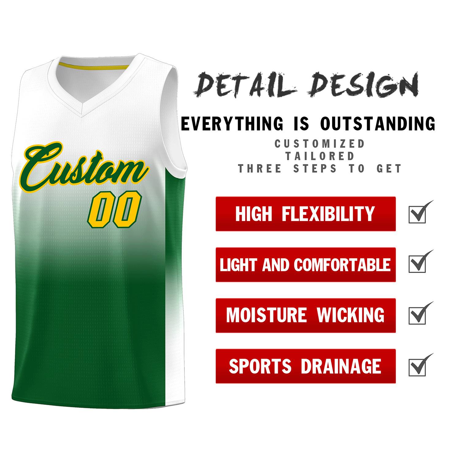 Custom White Kelly Green Gradient Fashion Sets Sports Uniform Basketball Jersey