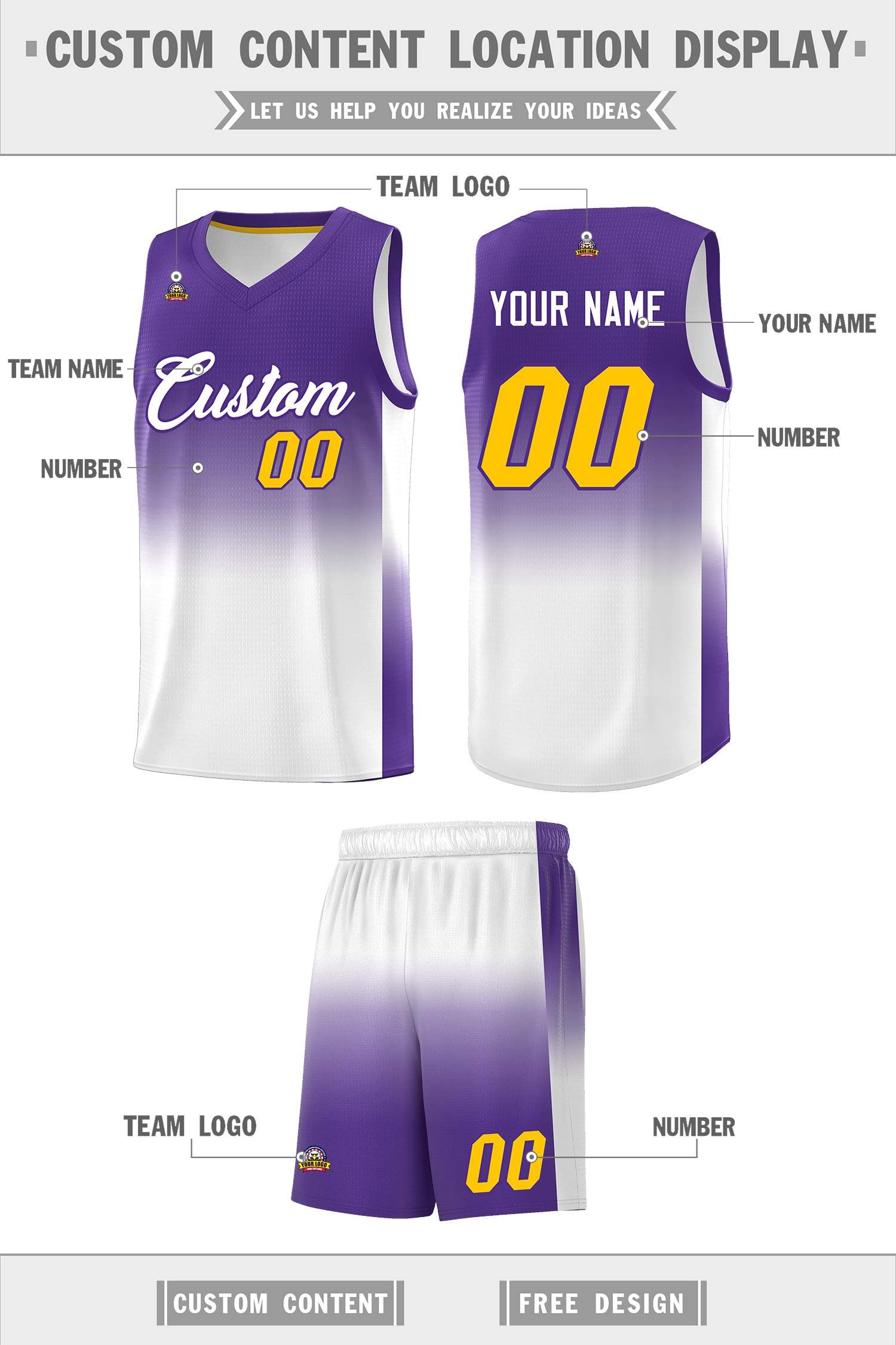 Custom Purple White Gradient Fashion Sets Sports Uniform Basketball Jersey